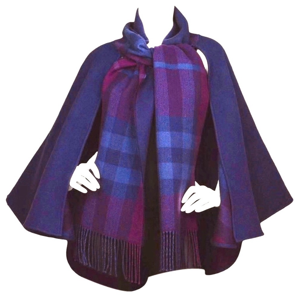 Burberry Merino Wool Reversible Cape Viola Check Horseferry Road London - Picture 6 of 15